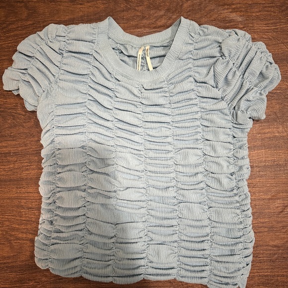 Anthropologie Light Blue Textured Crop Top - Picture 6 of 7